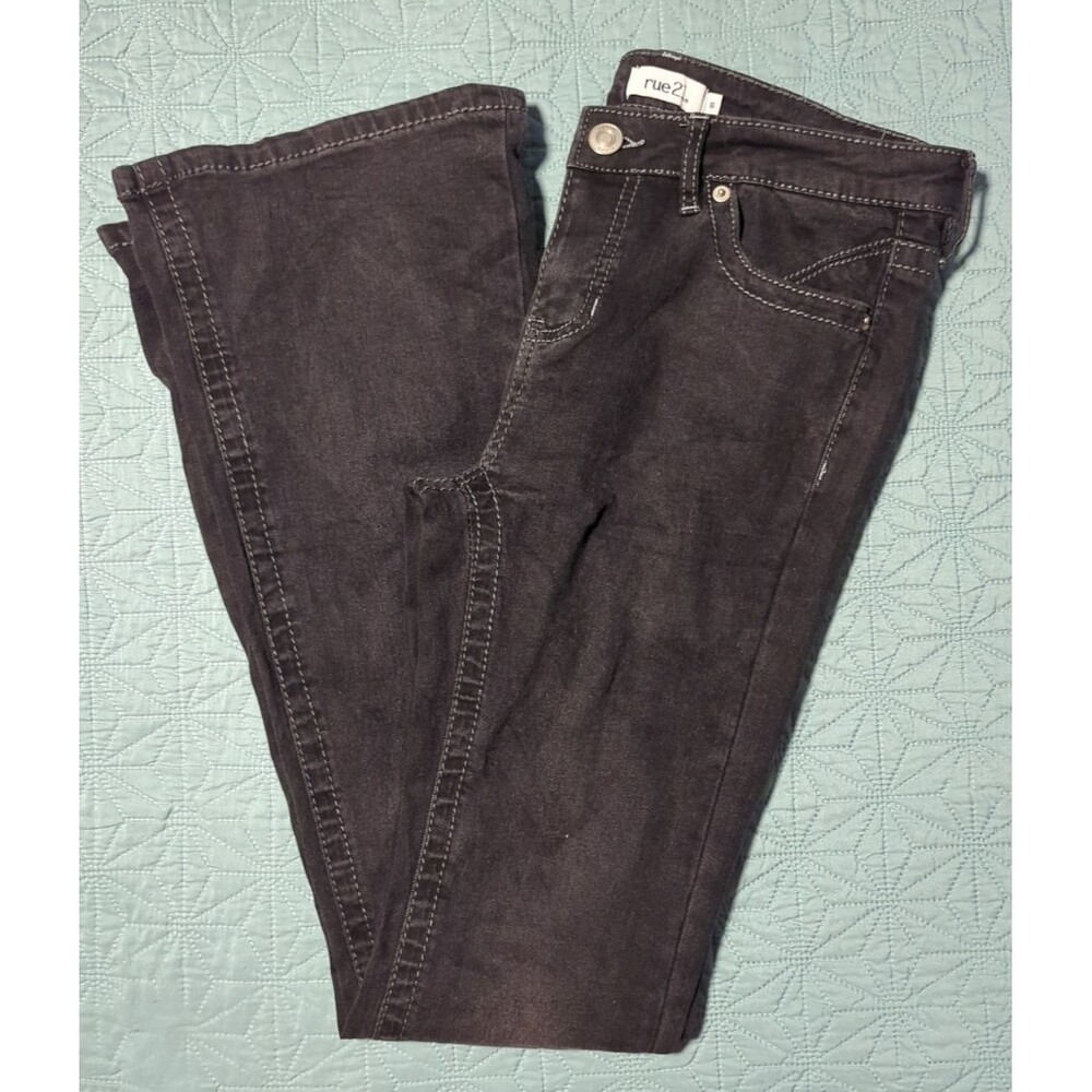 Rue 21 Jeans Womens Size 6 Black Denim Mid Rise Boot Cut Stretch Bedazzled Stars - Picture 1 of 11